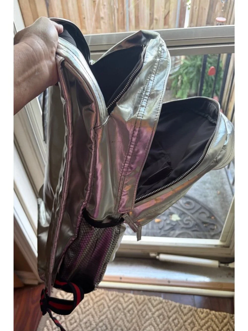 Metallic Silver Backpack with Cushioned Shoulder Straps